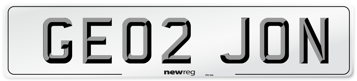 GE02 JON Number Plate from New Reg